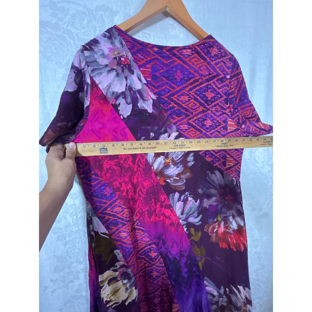 Soft Surroundings Maxi Dress Large PETITE Patchwork Floral Geometric Raspberry - Picture 8 of 9